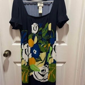 C.C Navy Dress with Bold Floral Design
